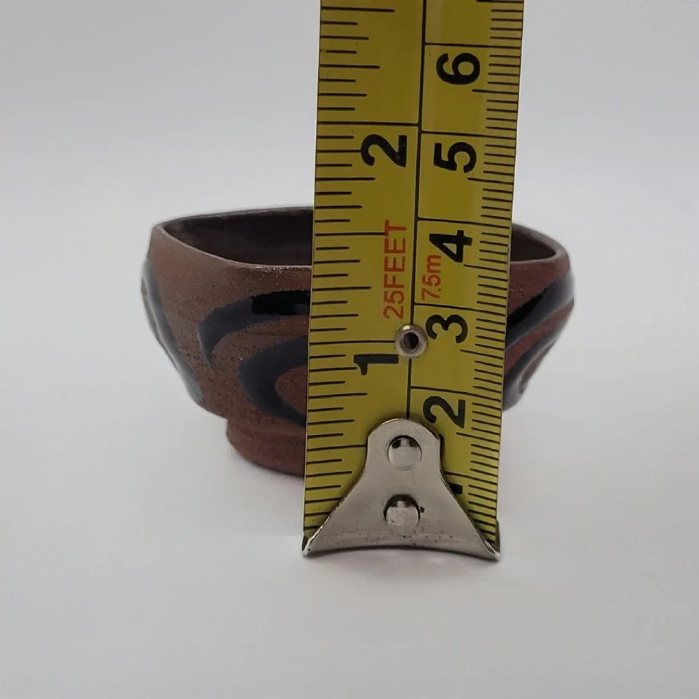 Kyoto Kiyomizu-yaki Japanese Studio Pottery Tea Bowl Brown Black Swirl Chawan